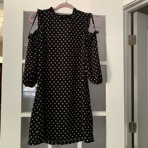 Adorable cold shoulder polka dot shift dress